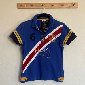 Joules Team GT. Britain Mary King Polo Shirt Blue Slim Fit Women’s Size L
